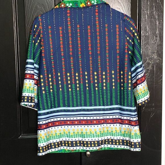 Vtg NPC Fashions Womens Blouse M Poly Retro 3/4 Sleeves Spread Collar Floral - Picture 3 of 10